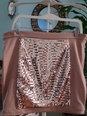 ASOS Rose Gold Sequin-Front Mini Skirt